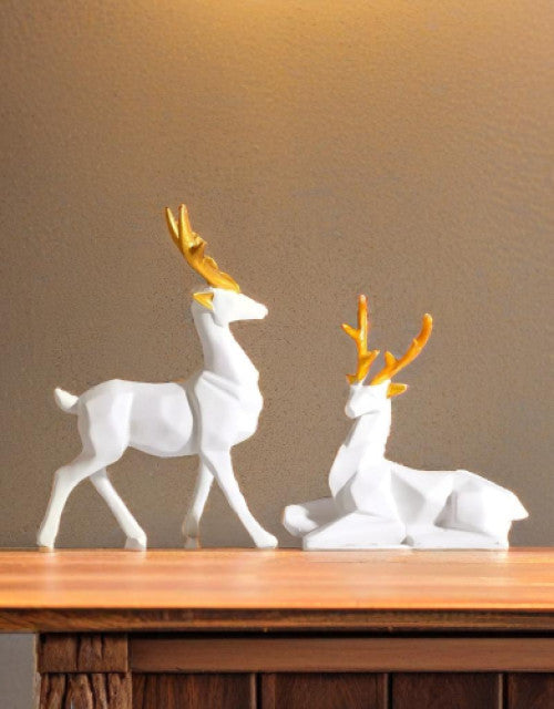 Graceful Lucky Deer Family – Handcrafted Decorative Showpiece for Home & Office Elegance (set of 2 white)