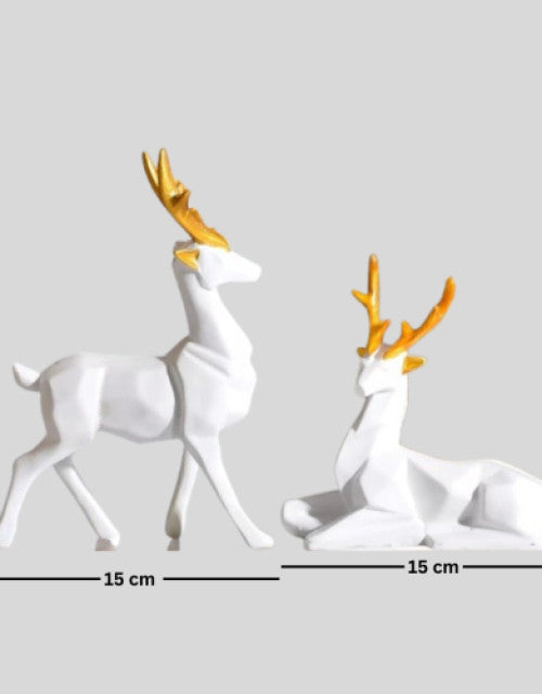 Graceful Lucky Deer Family – Handcrafted Decorative Showpiece for Home & Office Elegance (set of 2 white)