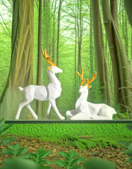 Graceful Lucky Deer Family – Handcrafted Decorative Showpiece for Home & Office Elegance (set of 2 white)