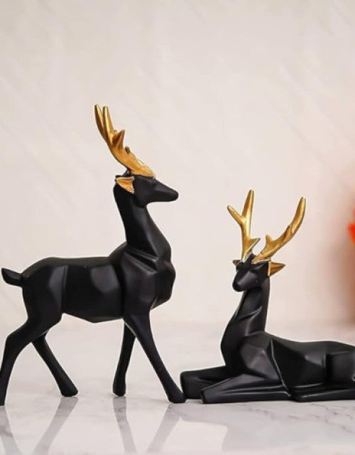 Black Graceful Lucky Deer Family – Handcrafted Decorative Showpiece for Home & Office Elegance (set of 2 Black)