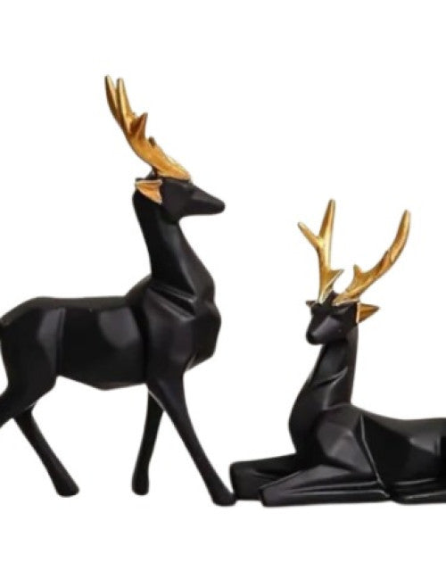 Black Graceful Lucky Deer Family – Handcrafted Decorative Showpiece for Home & Office Elegance (set of 2 Black)